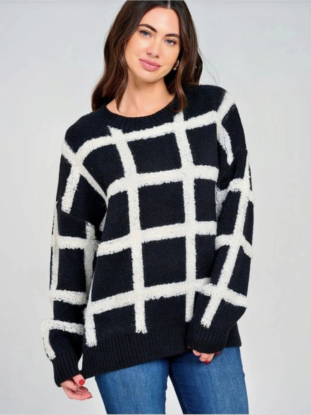 Gilli Geometric Sweater in Black & White Size Small OVERSIZED Nwts